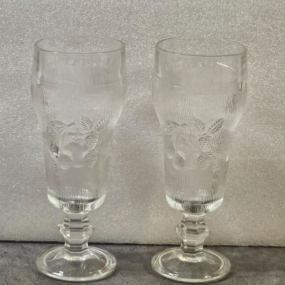 Vintage Pressed Glass Champagne Glasses With Fruit Motif Set Of 2 1970s-1980s - Picture 1 of 8